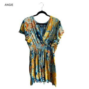 Angie Women's Flutter Sleeve Deep V-Neck Tiered Skirt Dress Size 2X
